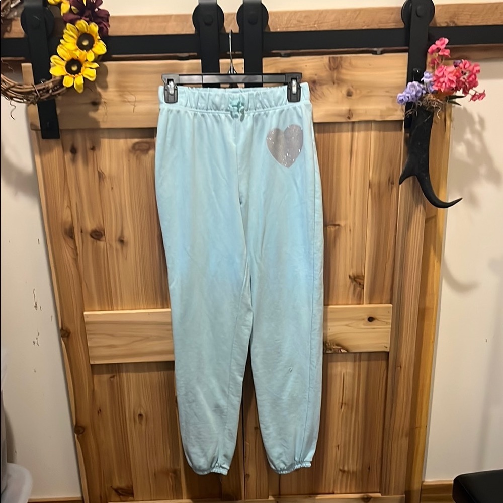 Place Light Blue Joggers with Silver Heart